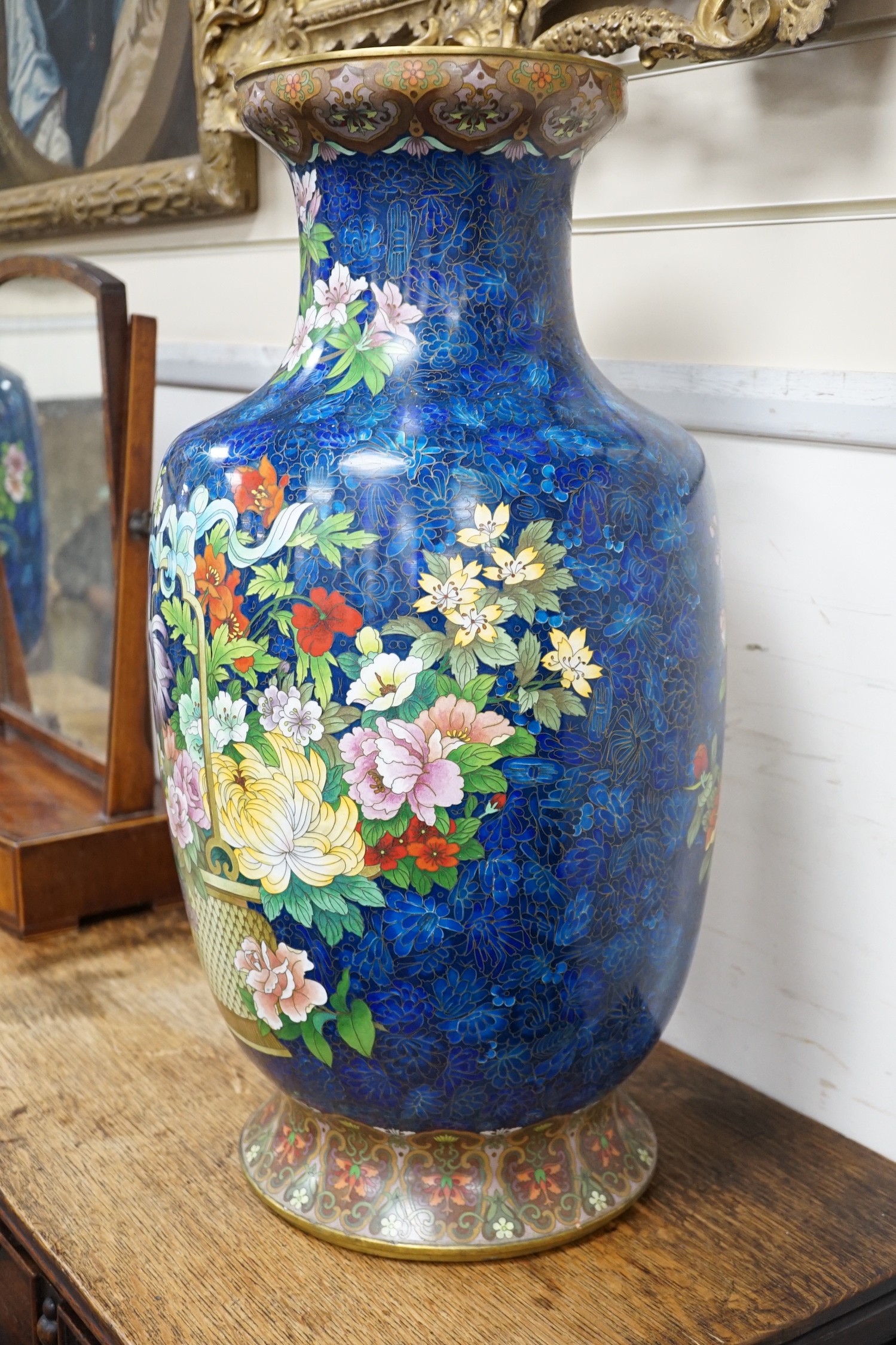 A large pair of Chinese cloisonné enamel baluster vases, 66cm